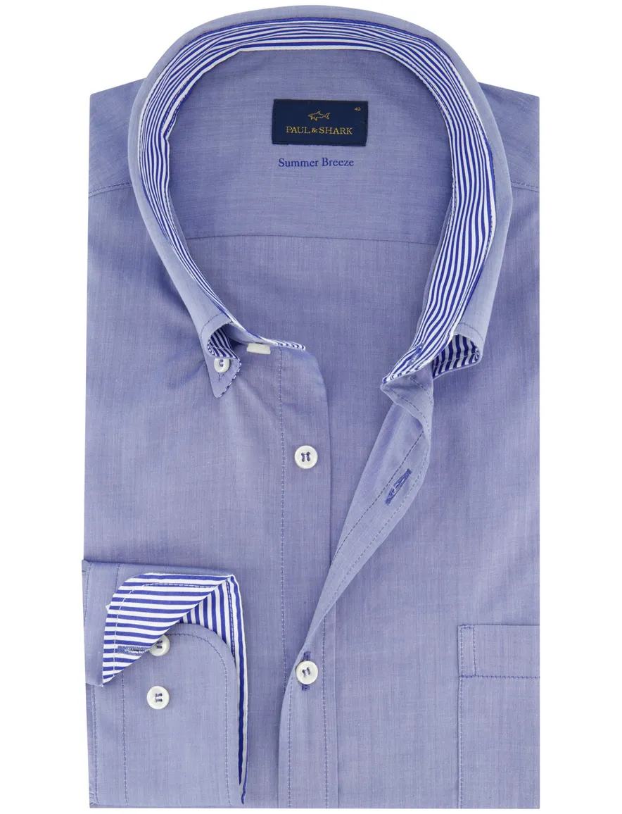 blauw overhemd Paul & Shark wijde fit borstzak