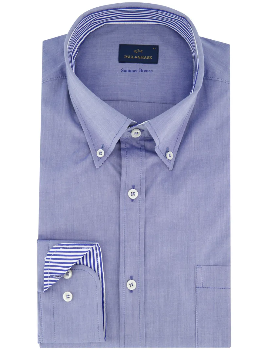 blauw overhemd Paul & Shark wijde fit borstzak