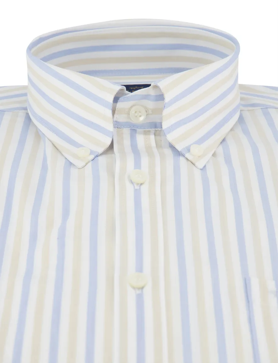 Paul & Shark overhemd korte mouw beige lichtblauw