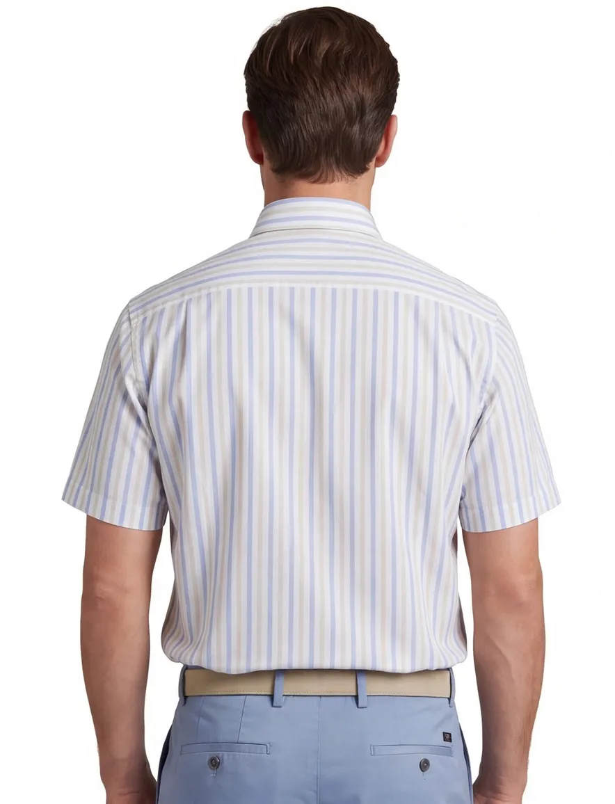 Paul & Shark overhemd korte mouw beige lichtblauw