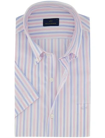 Paul & Shark Paul & Shark overhemd roze en blauwe gestreept