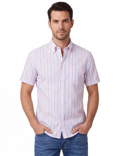 Paul & Shark Paul & Shark overhemd roze en blauwe gestreept