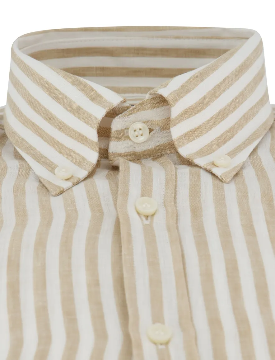 Beige gestreept overhemd Paul & Shark borstzak linnen