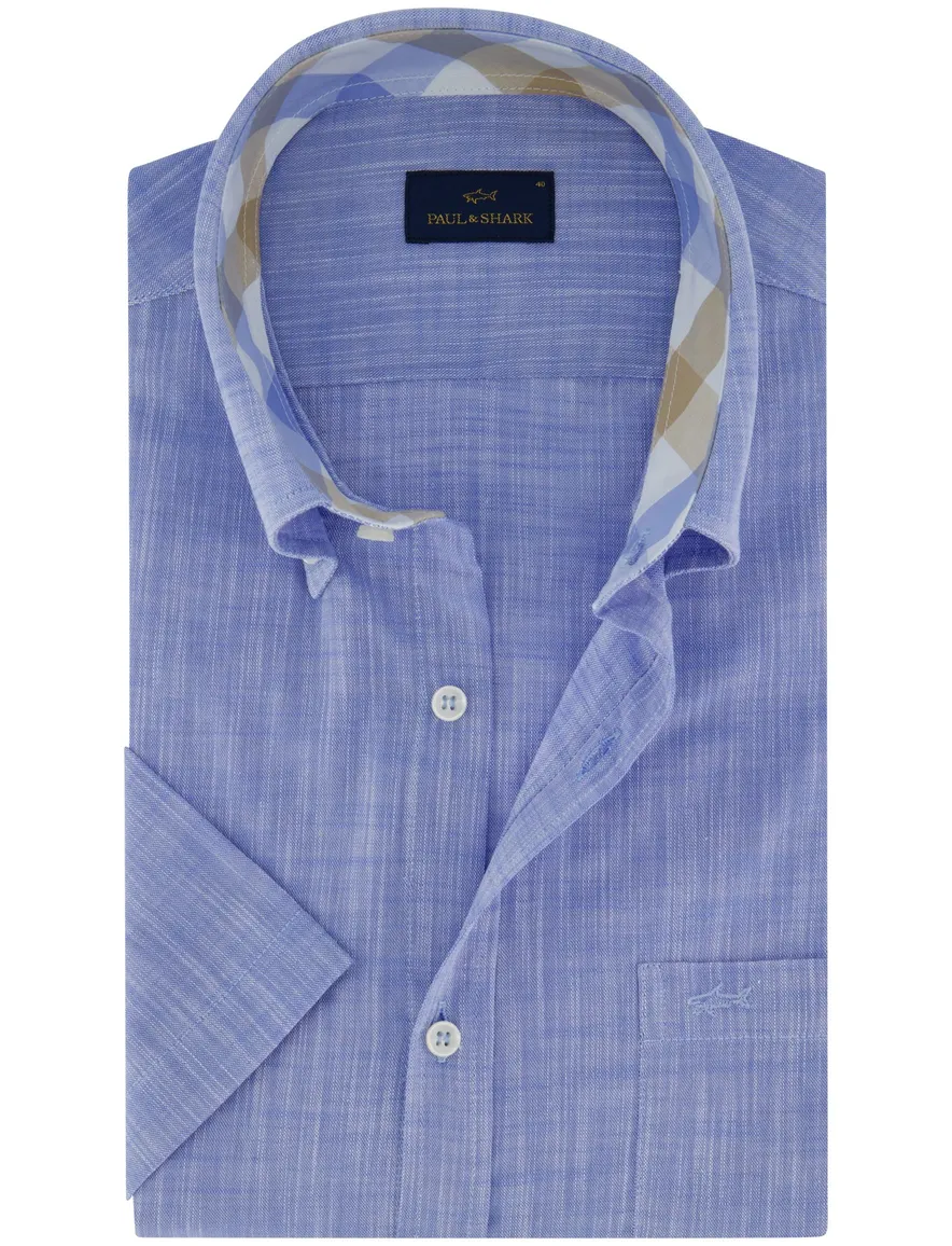 Blauw geprint overhemd borstzak button down boord