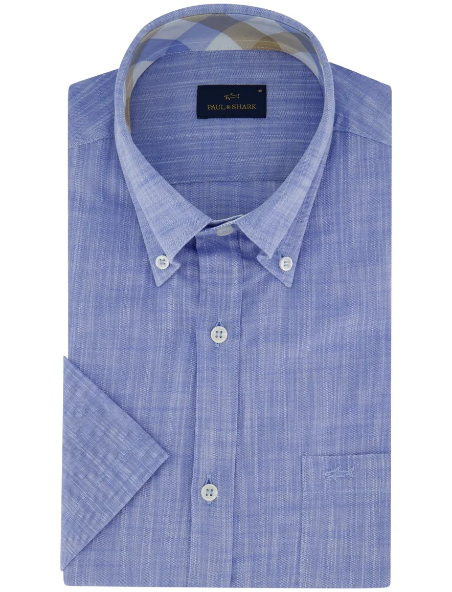 Blauw geprint overhemd borstzak button down boord