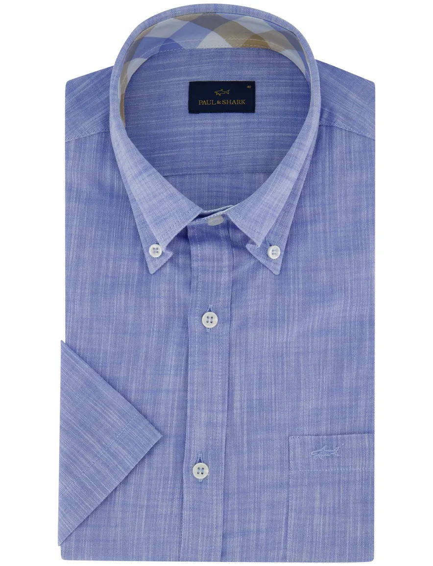 Blauw geprint overhemd borstzak button down boord