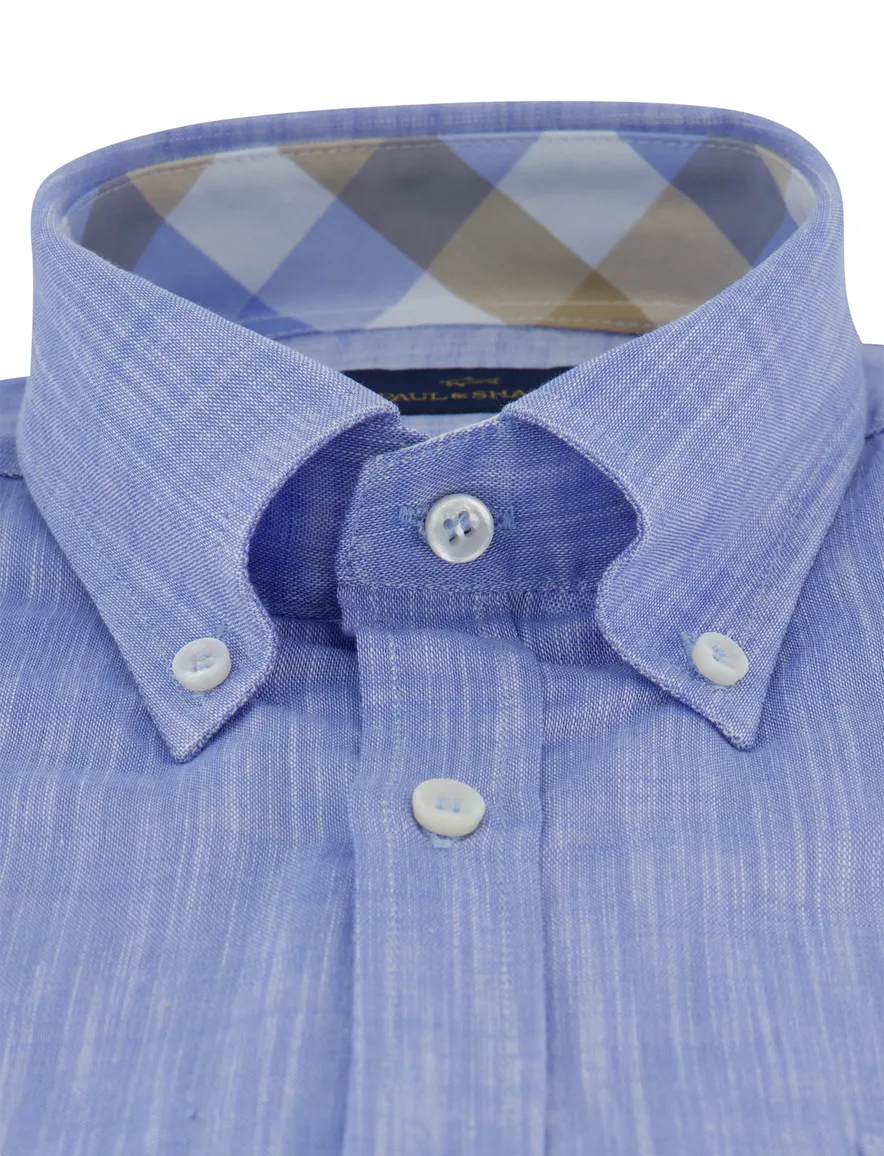 Blauw geprint overhemd borstzak button down boord