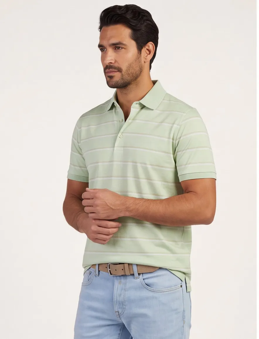 Paul & Shark gestreepte poloshirt groen stretch