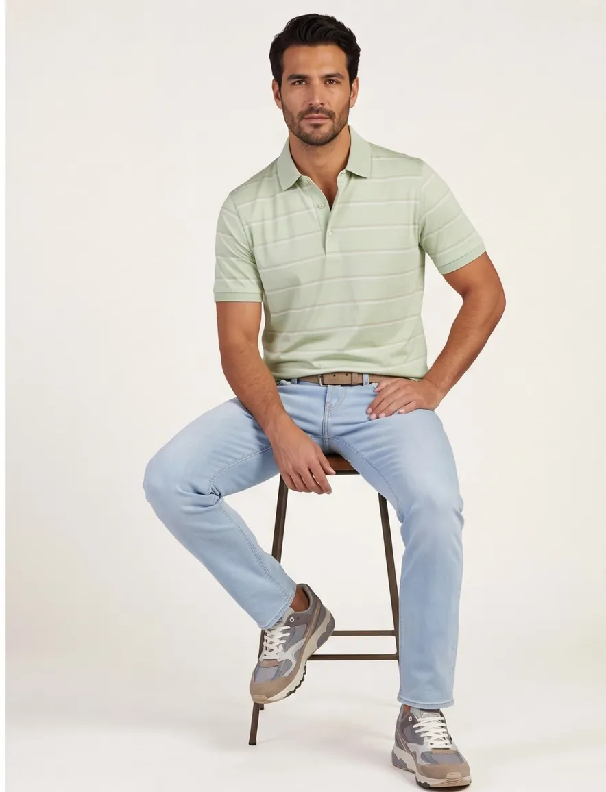 Paul & Shark gestreepte poloshirt groen stretch