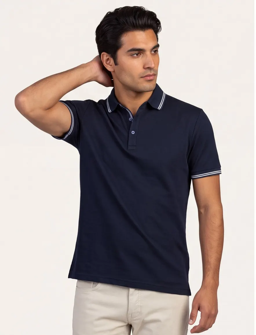 navy poloshirt Paul & Shark normale fit 3 knoops