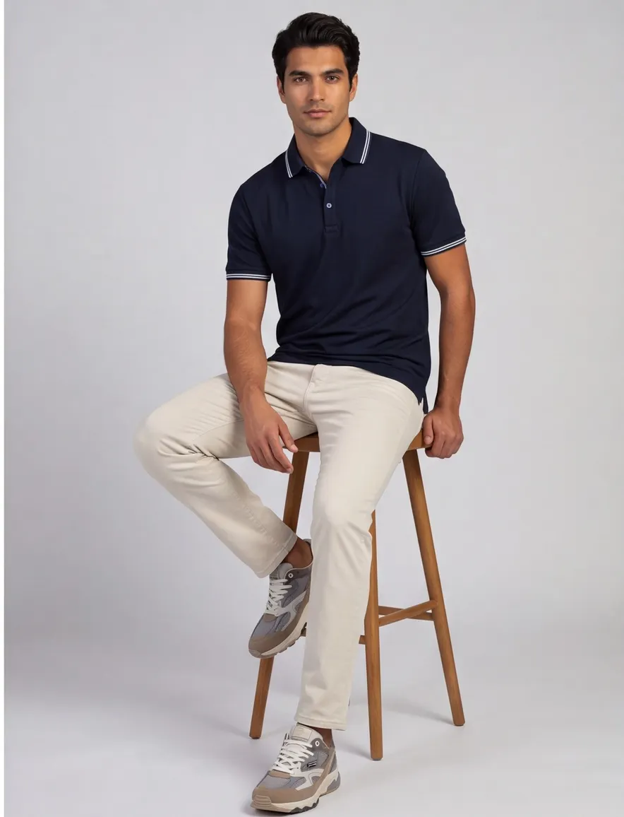 navy poloshirt Paul & Shark normale fit 3 knoops