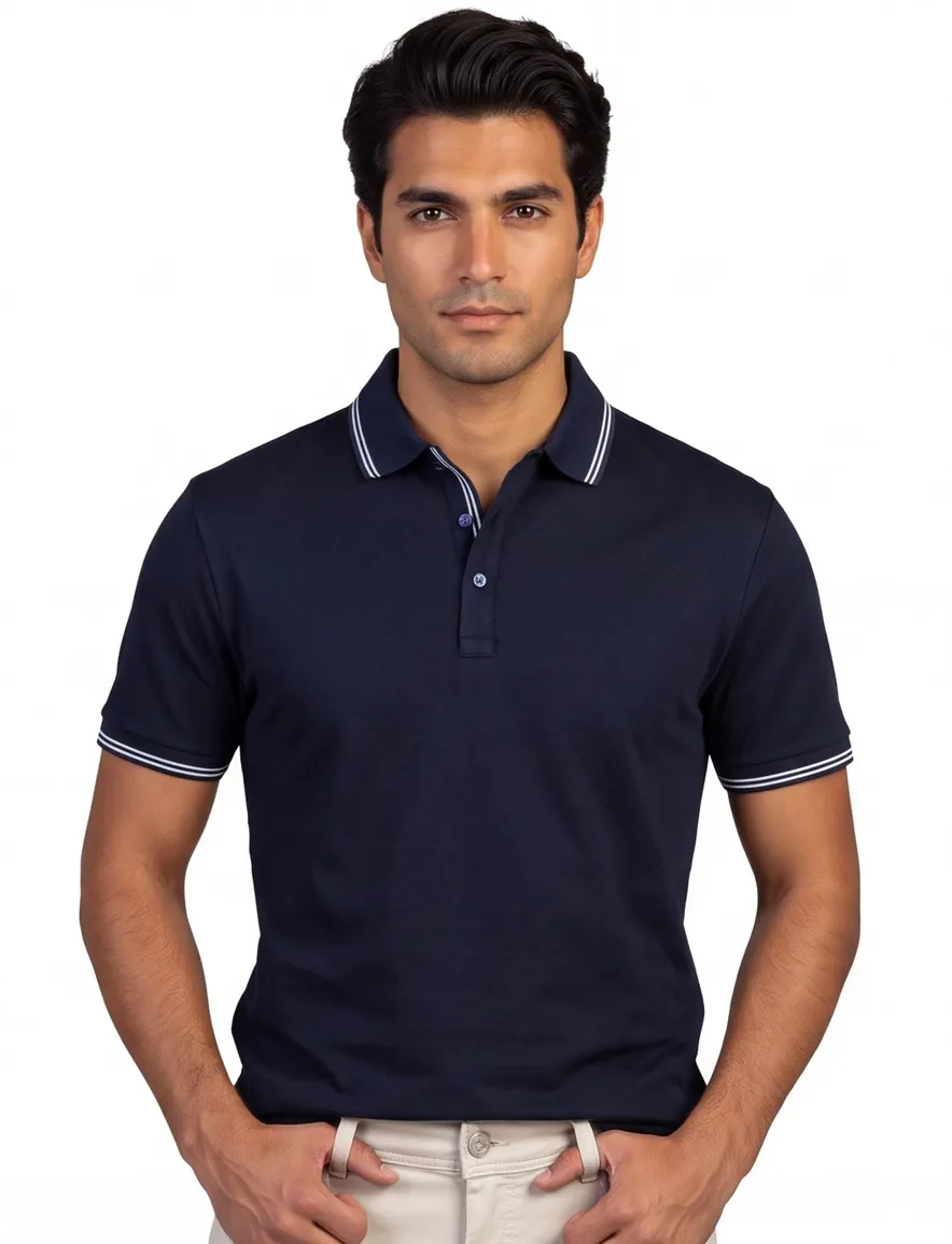 navy poloshirt Paul & Shark normale fit 3 knoops