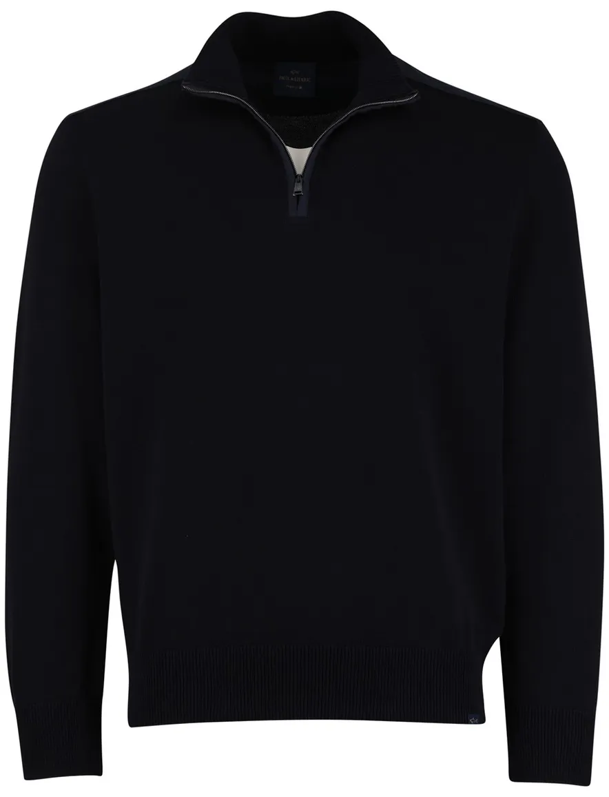 Paul & Shark Half zip trui zwart schouderpads katoen
