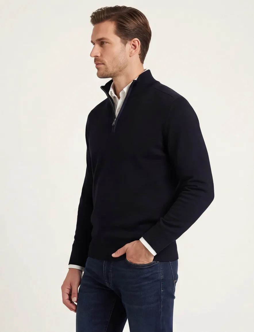 Paul & Shark Half zip trui zwart schouderpads katoen