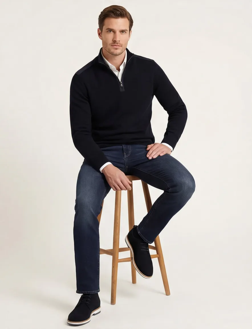 Paul & Shark Half zip trui zwart schouderpads katoen