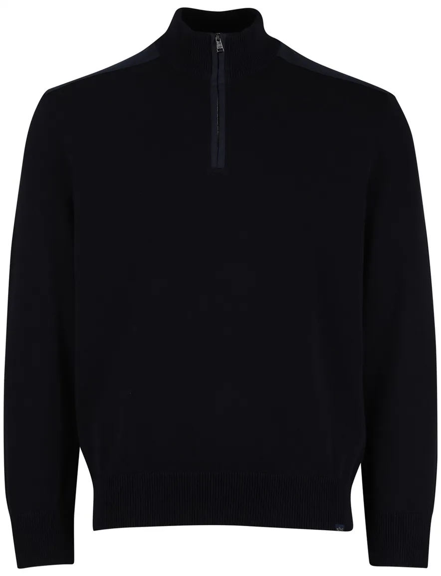 Paul & Shark Half zip trui zwart schouderpads katoen