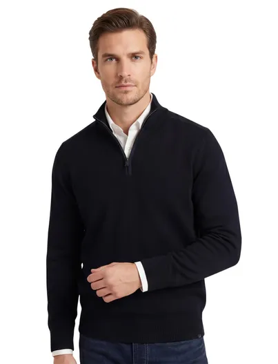 Paul & Shark Paul & Shark Half zip trui zwart schouderpads katoen
