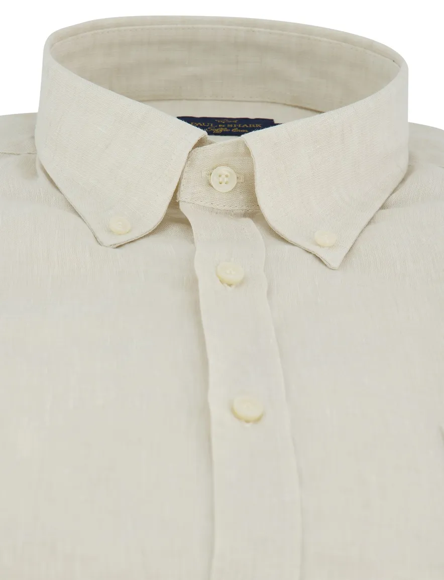 Paul & Shark overhemd beige gemeleerd 100% linnen