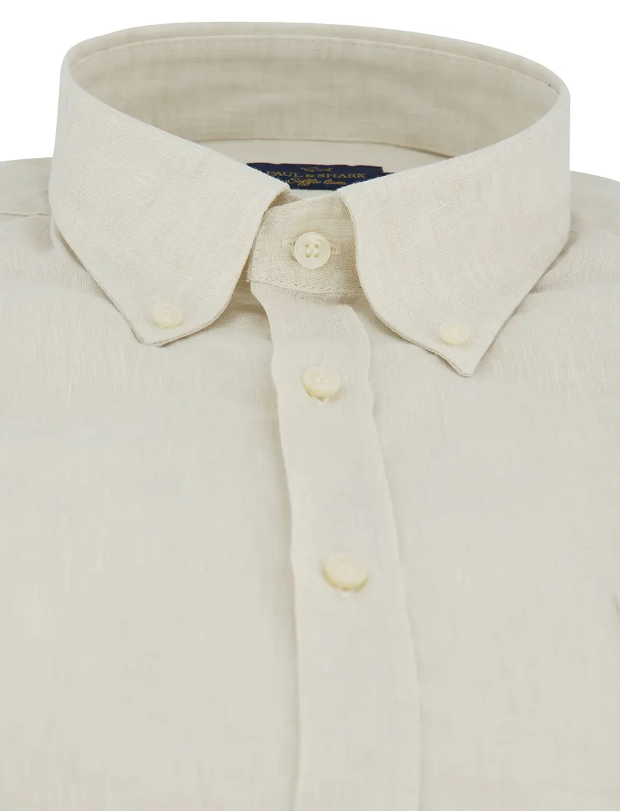 Paul & Shark overhemd beige gemeleerd 100% linnen