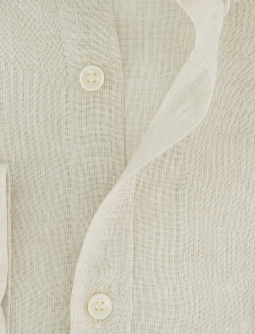 Paul & Shark overhemd beige gemeleerd 100% linnen