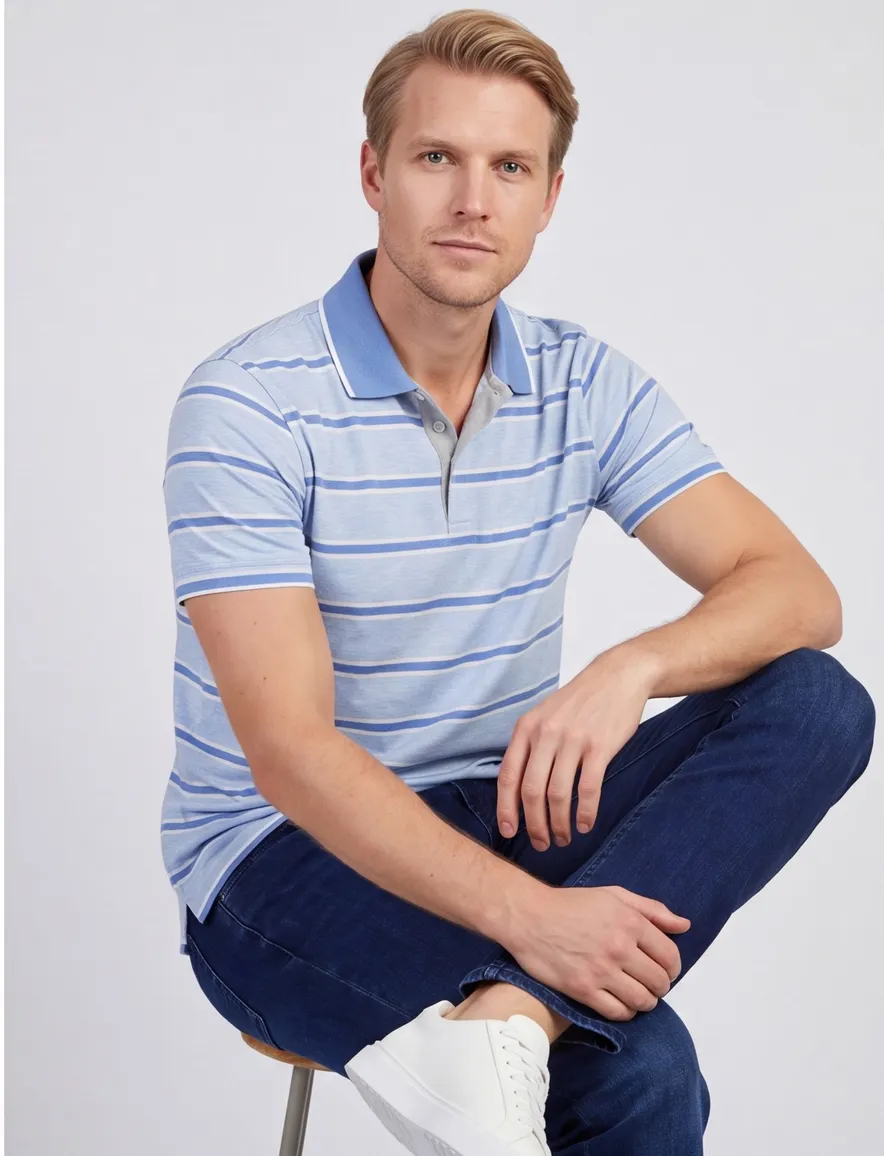Paul & Shark gestreept poloshirt lichtblauw