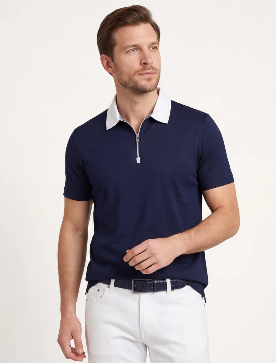 Poloshirt Paul & Shark navy effen katoen
