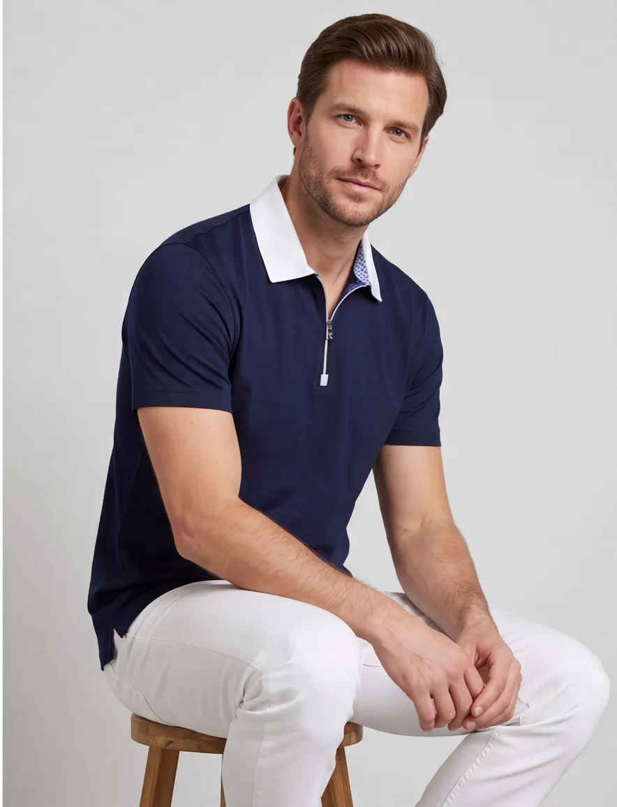 Poloshirt Paul & Shark navy effen katoen