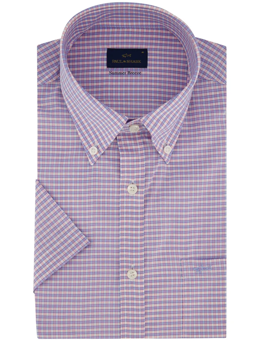 Overhemd Summer Breeze Paul & Shark blauw roze geruit korte mouw
