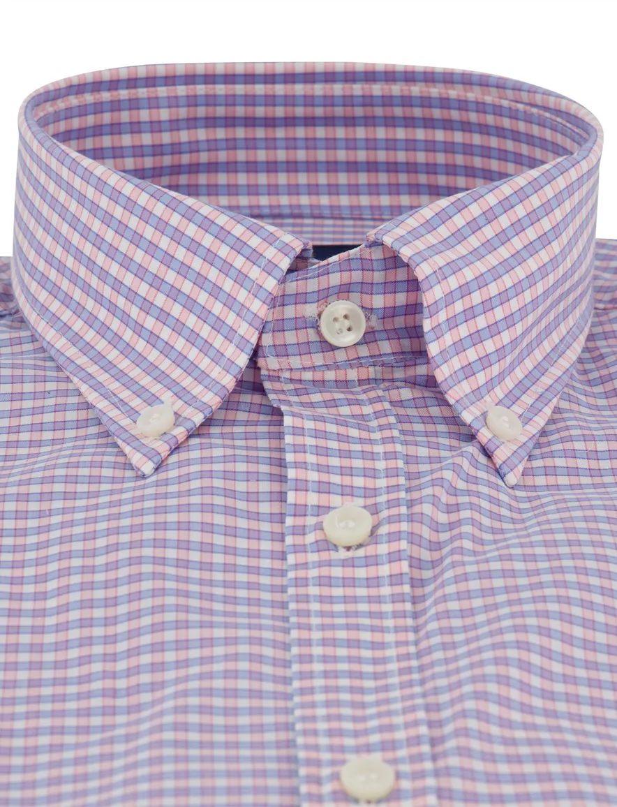 Overhemd Summer Breeze Paul & Shark blauw roze geruit korte mouw