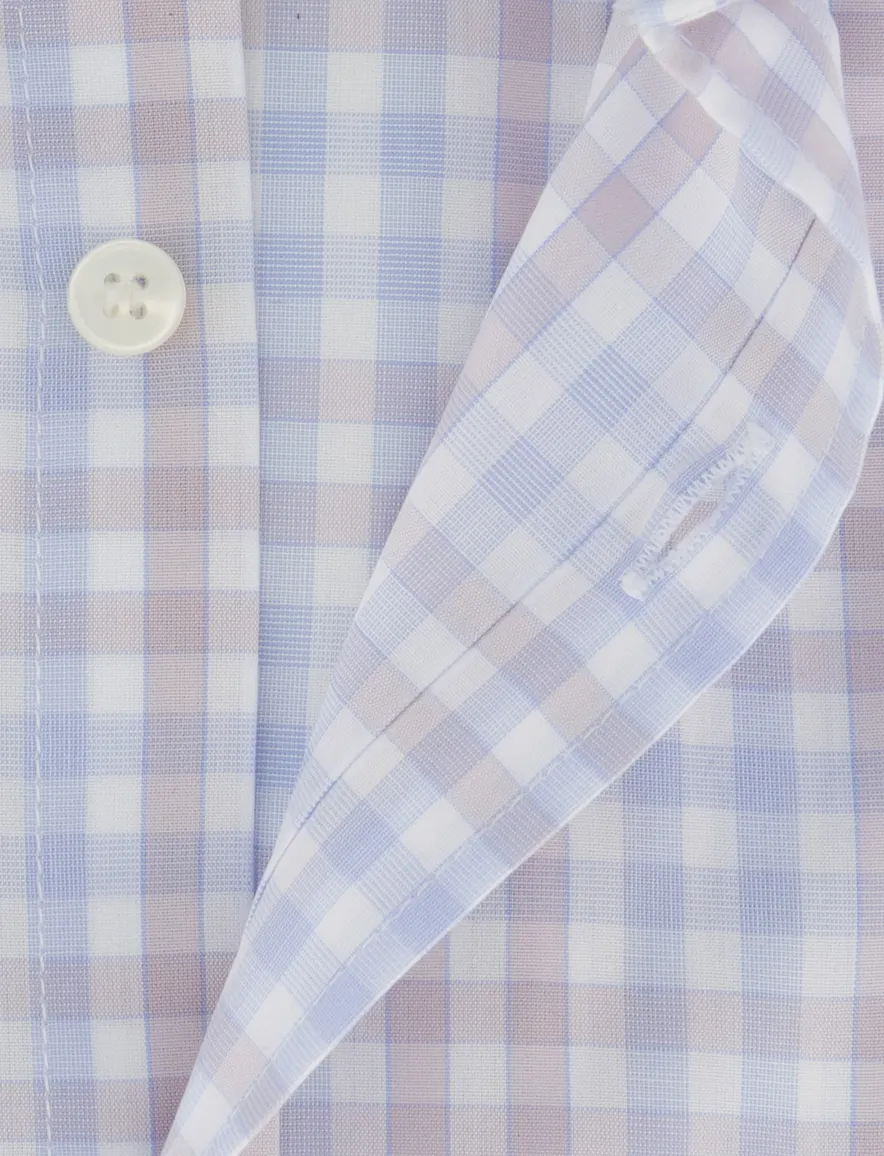 Paul & Shark overhemd beige blauw geruit korte mouw