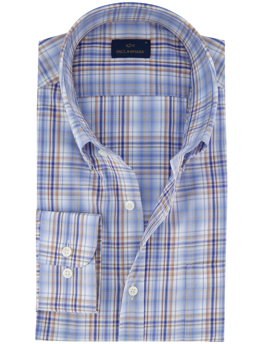 Paul & Shark overhemd blauw geruit met borstzak