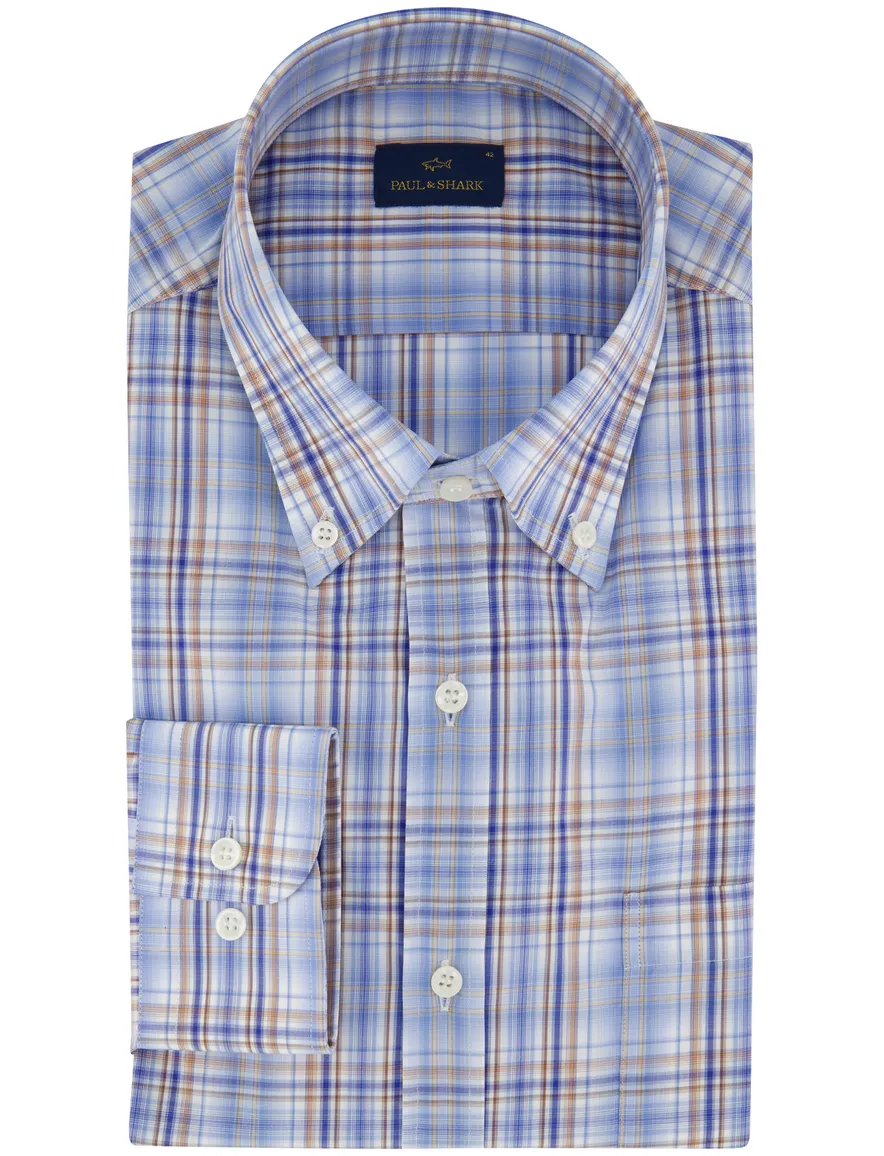 Paul & Shark overhemd blauw geruit met borstzak