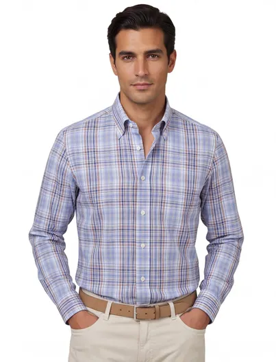 Paul & Shark Paul & Shark overhemd blauw geruit met borstzak