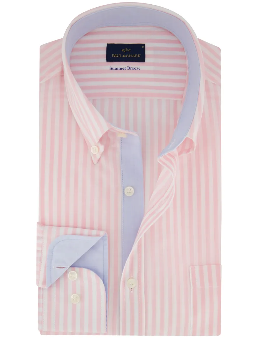 Paul & Shark overhemd roze wit Summer Breeze wijde fit