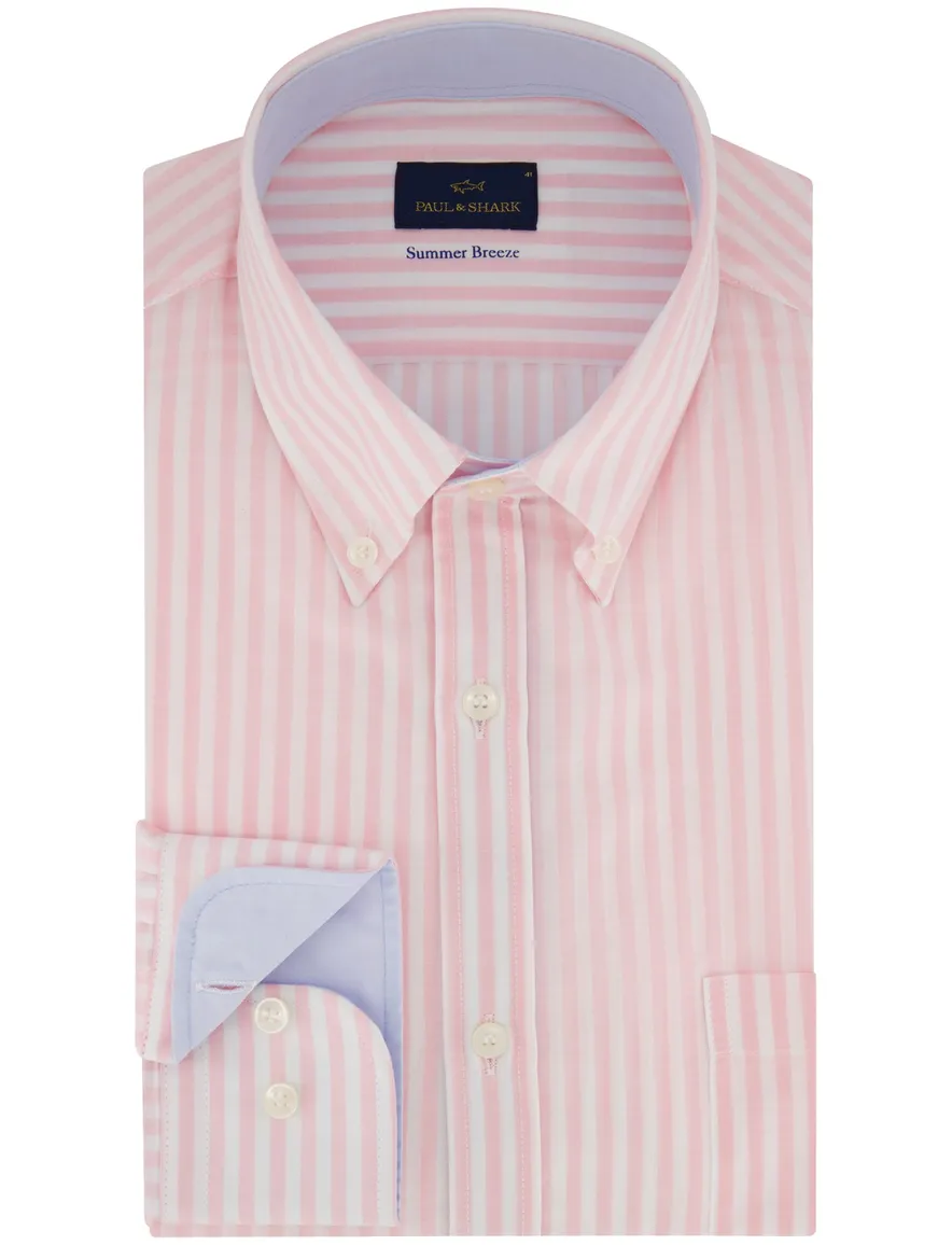 Paul & Shark overhemd roze wit Summer Breeze wijde fit