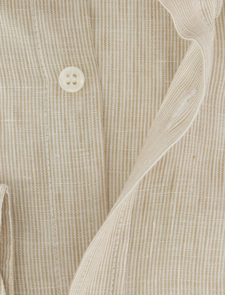Paul & Shark overhemd beige wit gestreept button-down collar
