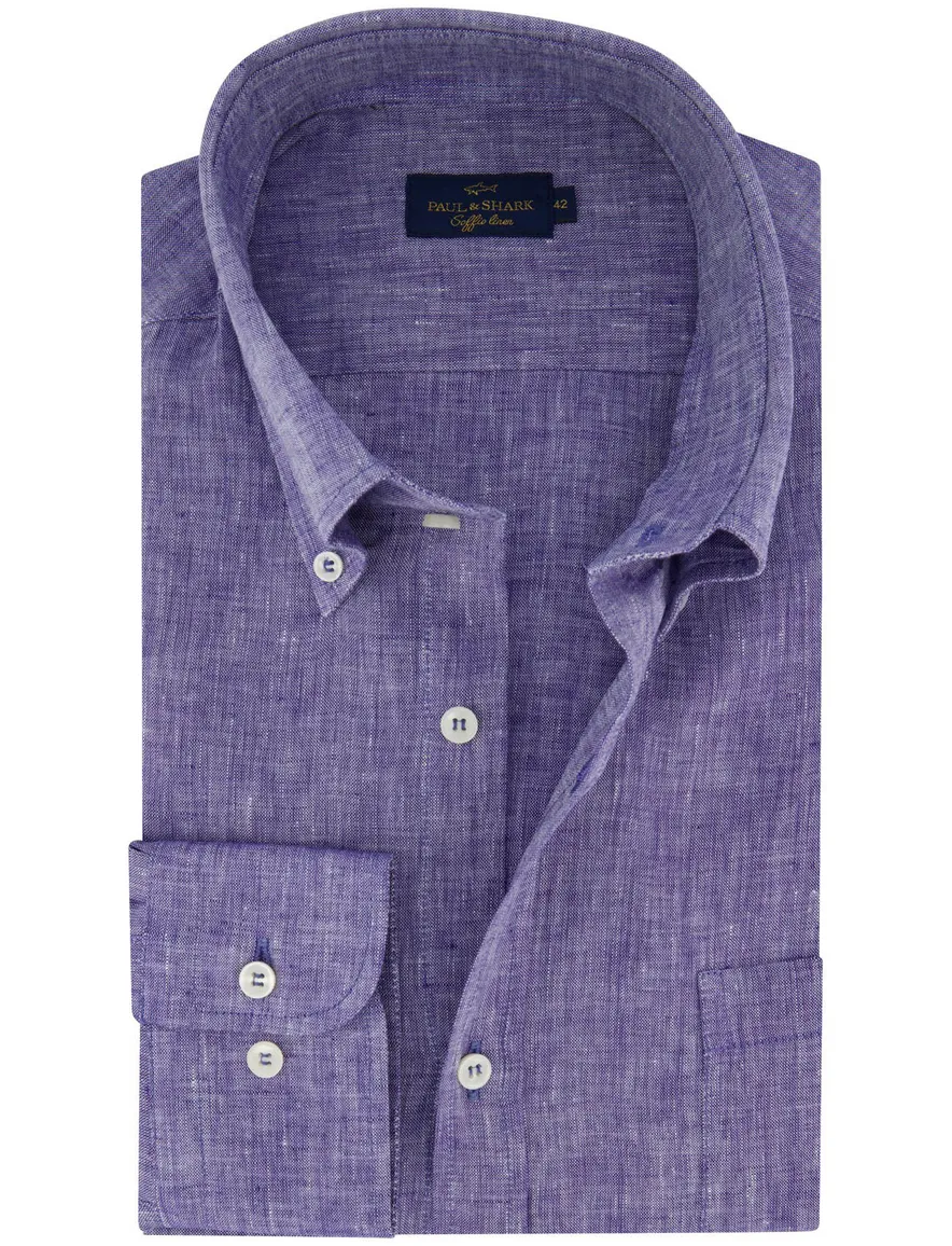 Paul & Shark overhemd donkerblauw gemeleerd borstzak wijde fit