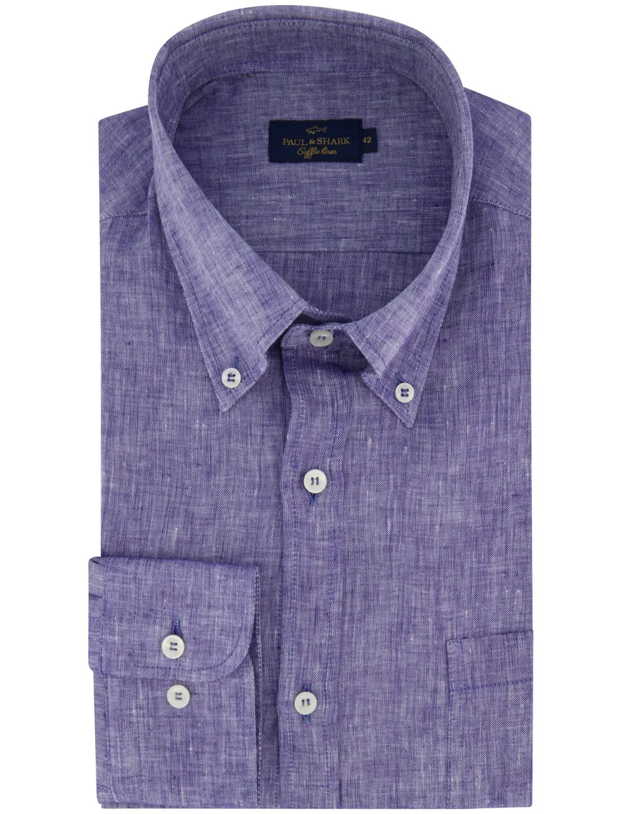 Paul & Shark overhemd donkerblauw gemeleerd borstzak wijde fit