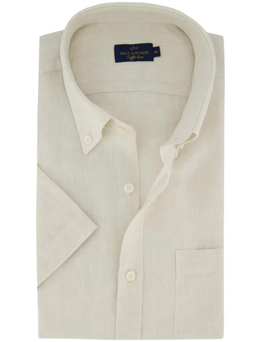 Paul & Shark overhemd linnen button down beige