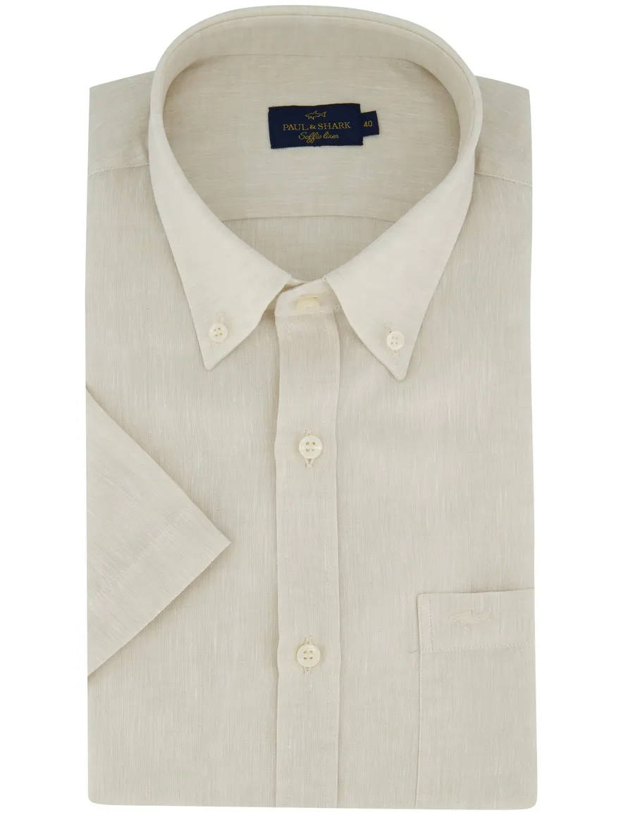 Paul & Shark overhemd linnen button down beige
