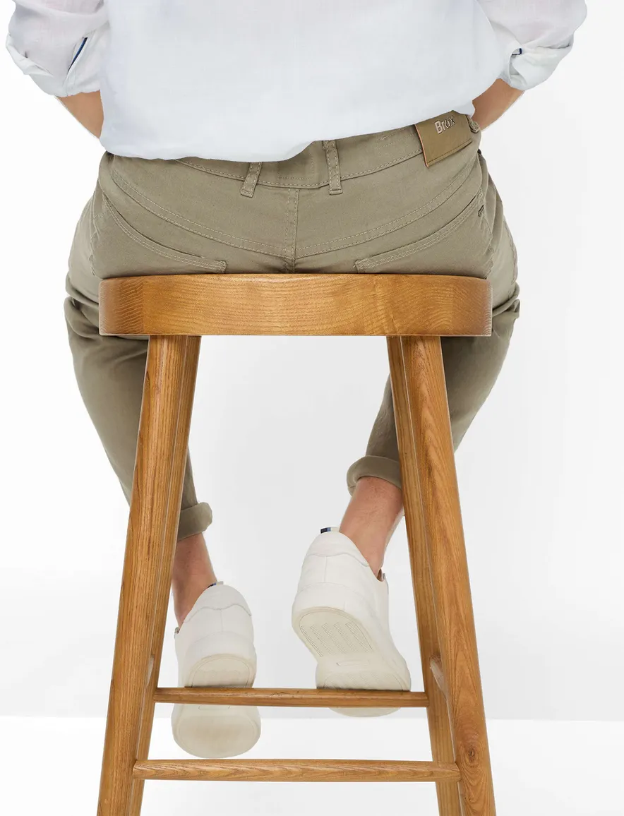 Brax Pantalon katoen olijfgroen linnen