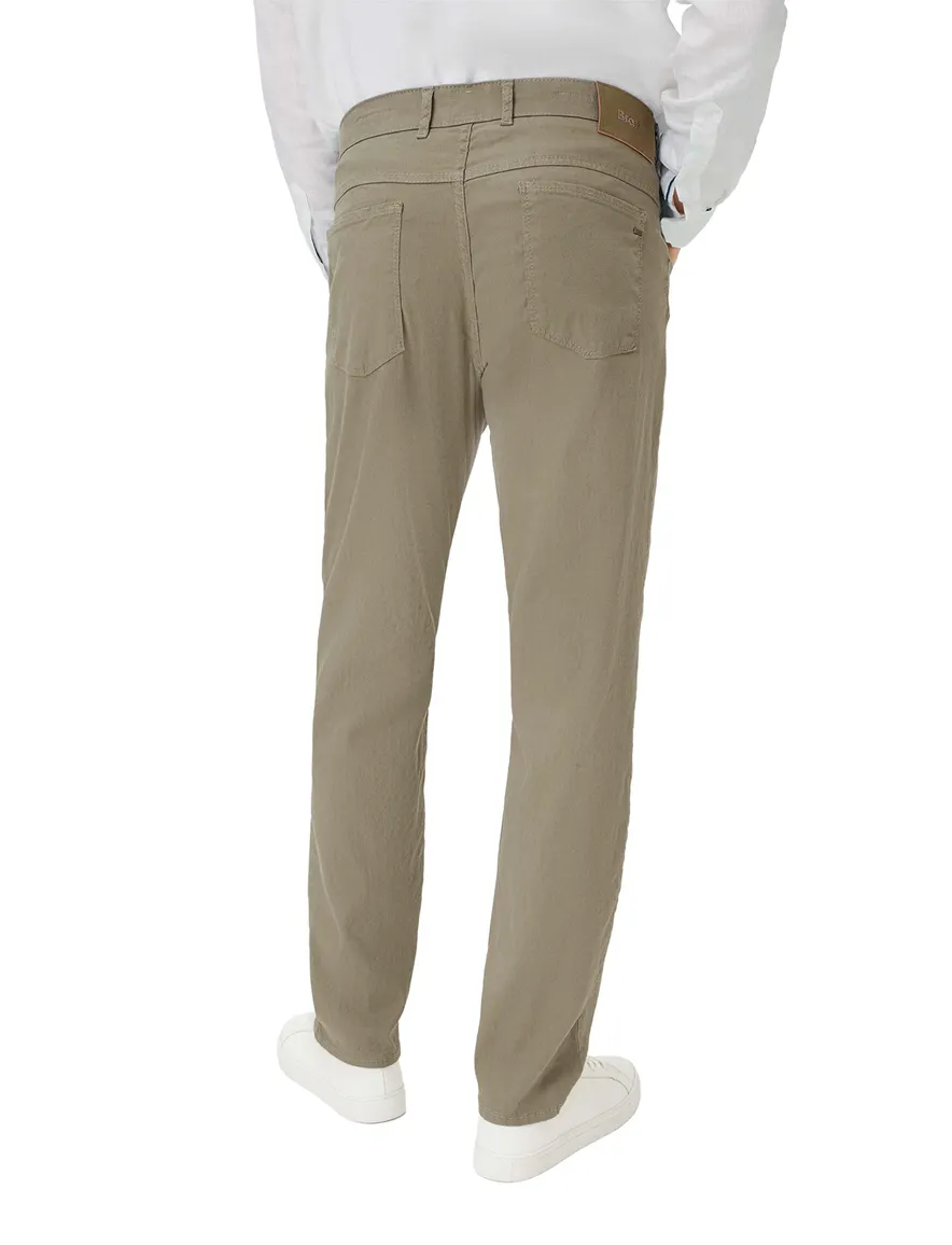Brax Pantalon katoen olijfgroen linnen