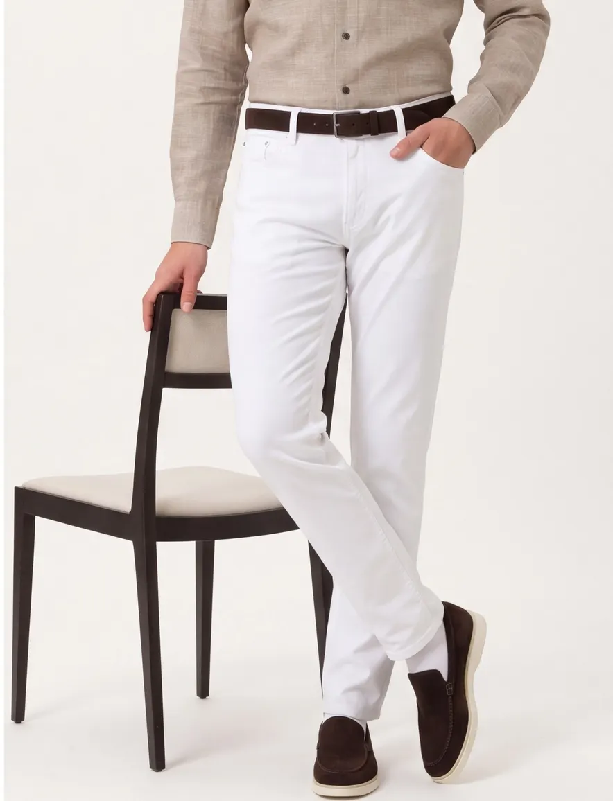 Broek Brax Chuck wit linnen slim fit