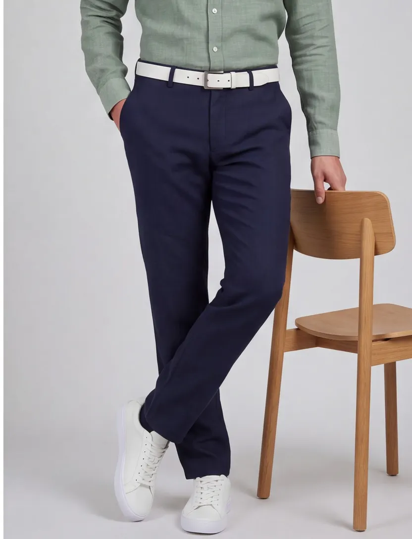 Chino Brax Fabio donkerblauw linnen wijde fit