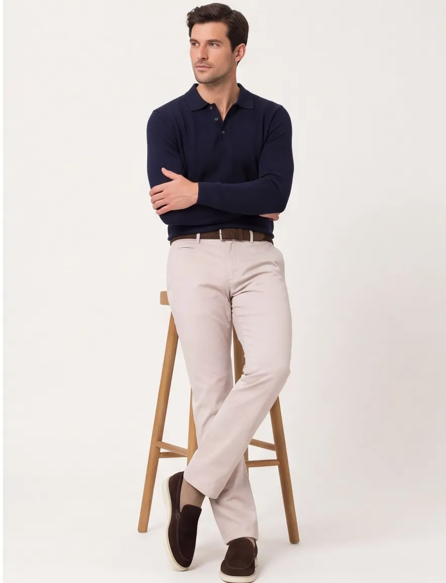 Beige pantalon chino Brax Fabio wijde fit