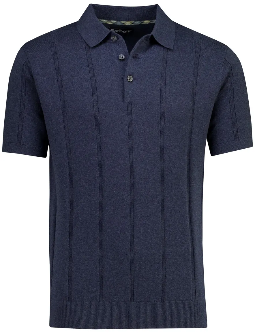 Barbour gebreide polo met streep structuur donkerblauw