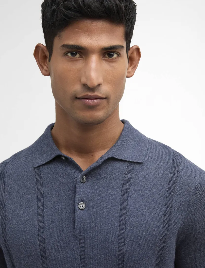 Donkerblauwe polo Barbour met streep structuur donkerblauw