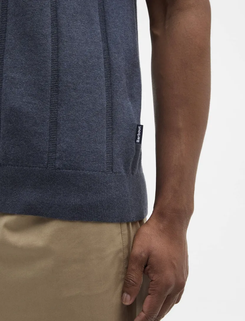Donkerblauwe polo Barbour met streep structuur donkerblauw