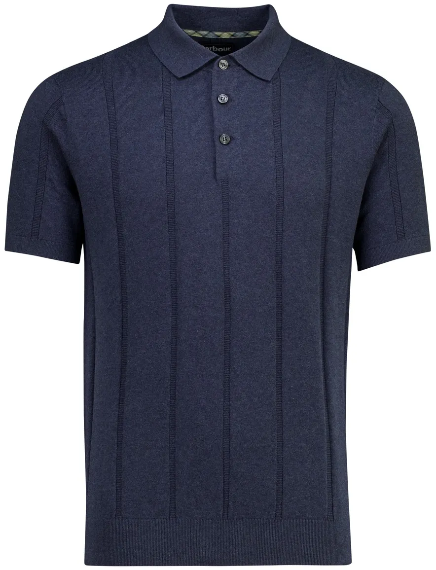 Barbour gebreide polo met streep structuur donkerblauw