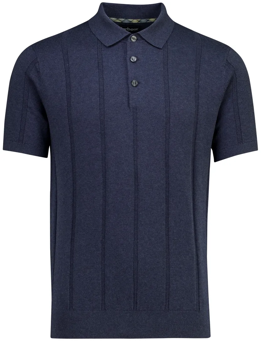 Donkerblauwe polo Barbour met streep structuur donkerblauw